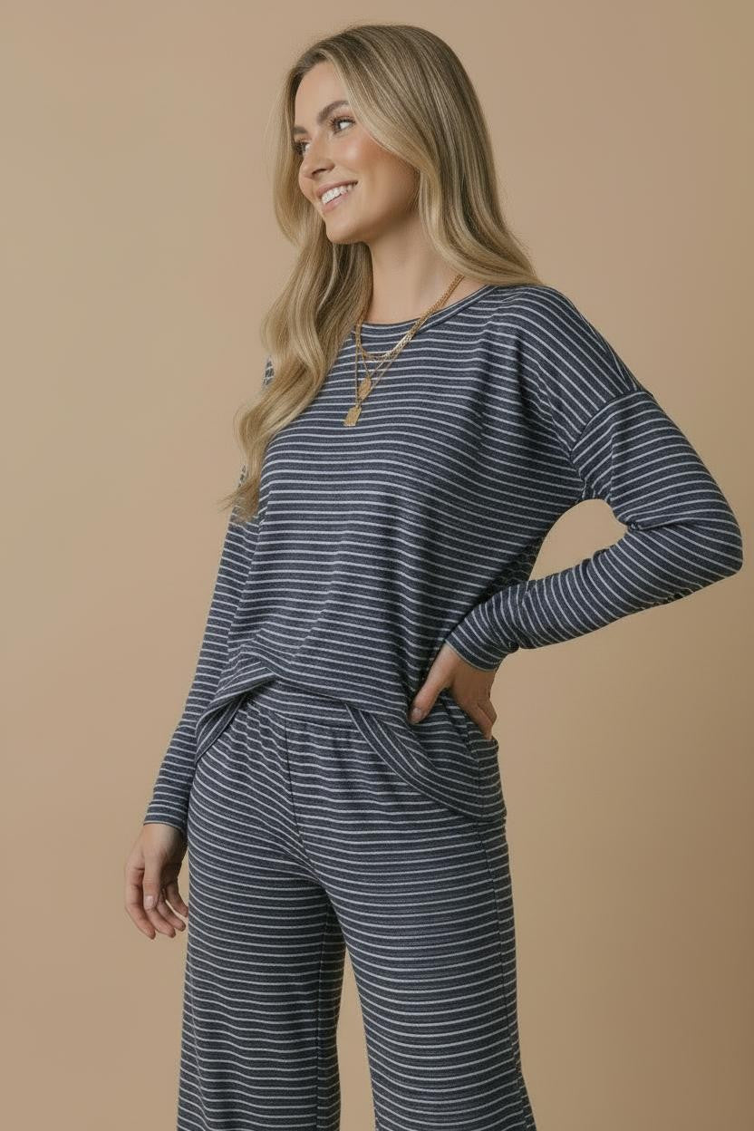 Navy Striped Oversized French Terry Top