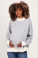 Heather Grey Floral Mock Neck Drop Shoulder Maternity Pullover