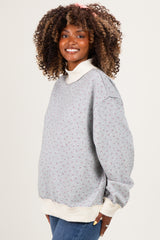 Heather Grey Floral Mock Neck Drop Shoulder Maternity Pullover