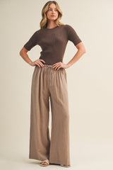 Mocha Drawstring Wide Leg Maternity Pants