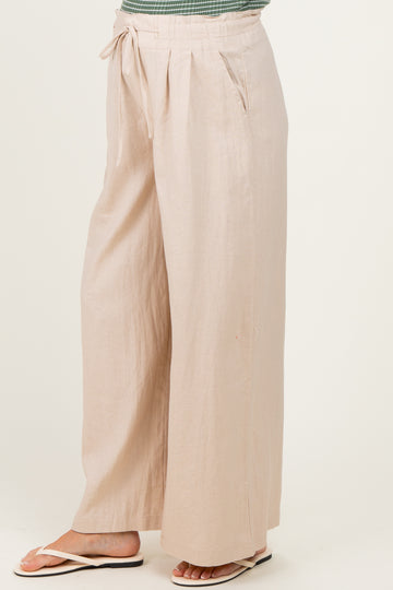 Natural Linen Wide Leg Maternity Pants