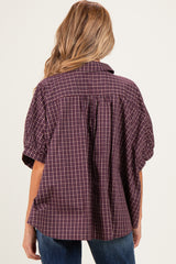 Merlot Oversized Check Plaid Maternity Button Down Shirt