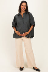 Pine Oversized Check Plaid Maternity Button Down Shirt