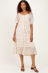 Butter Floral Lace Trim Tiered Midi Dress