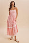 Candy Pink Floral Shoulder Tie Ruffle Detail Maxi Dress