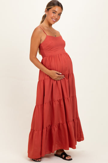 Bronze Sleeveless Tiered Maternity Maxi Dress