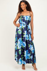 Navy Floral Waist Tie Maxi Dress