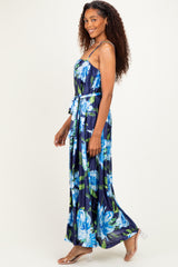 Navy Floral Waist Tie Maxi Dress
