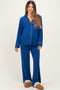 Light Navy Button Down Top Wide Leg Pant Maternity Pajama Set