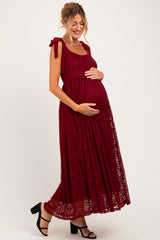 Burgundy Sleeveless Lace Maternity Maxi Dress