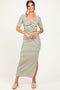 Cream/ Olive Striped Knit Short Sleeve Maxi Dress
