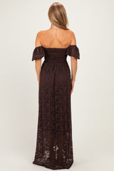 Brown Lace Off Shoulder Maxi Dress