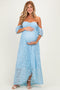 Light Blue Lace Off Shoulder Maternity Maxi Dress