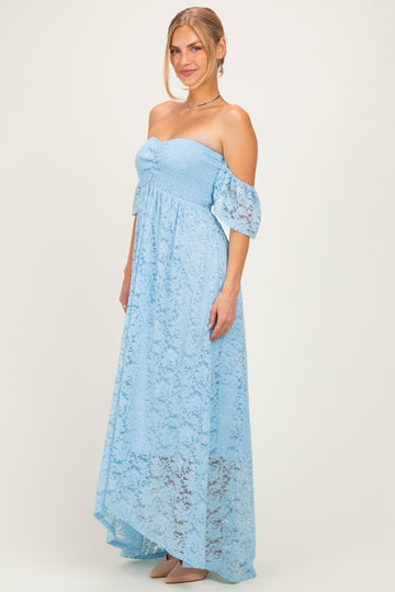 Light Blue Lace Off Shoulder Maxi Dress