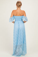 Light Blue Lace Off Shoulder Maxi Dress