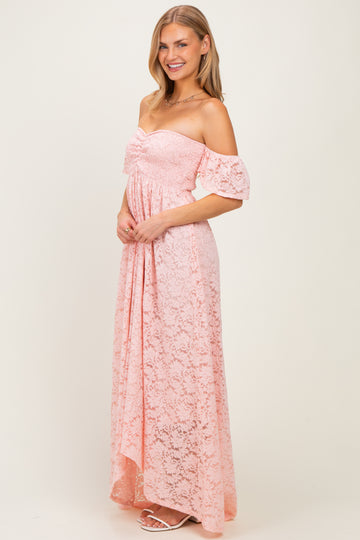 Light Pink Lace Off Shoulder Maxi Dress