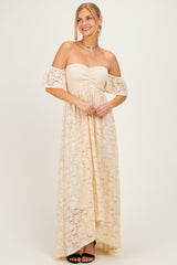 Ivory Lace Off Shoulder Maxi Dress