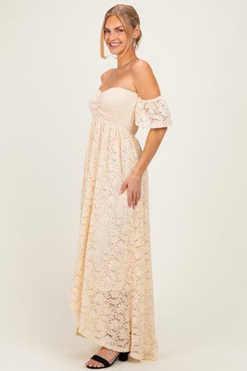 Ivory Lace Off Shoulder Maxi Dress