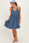 Blue Ribbed Sleeveless Open Back Midi Dress