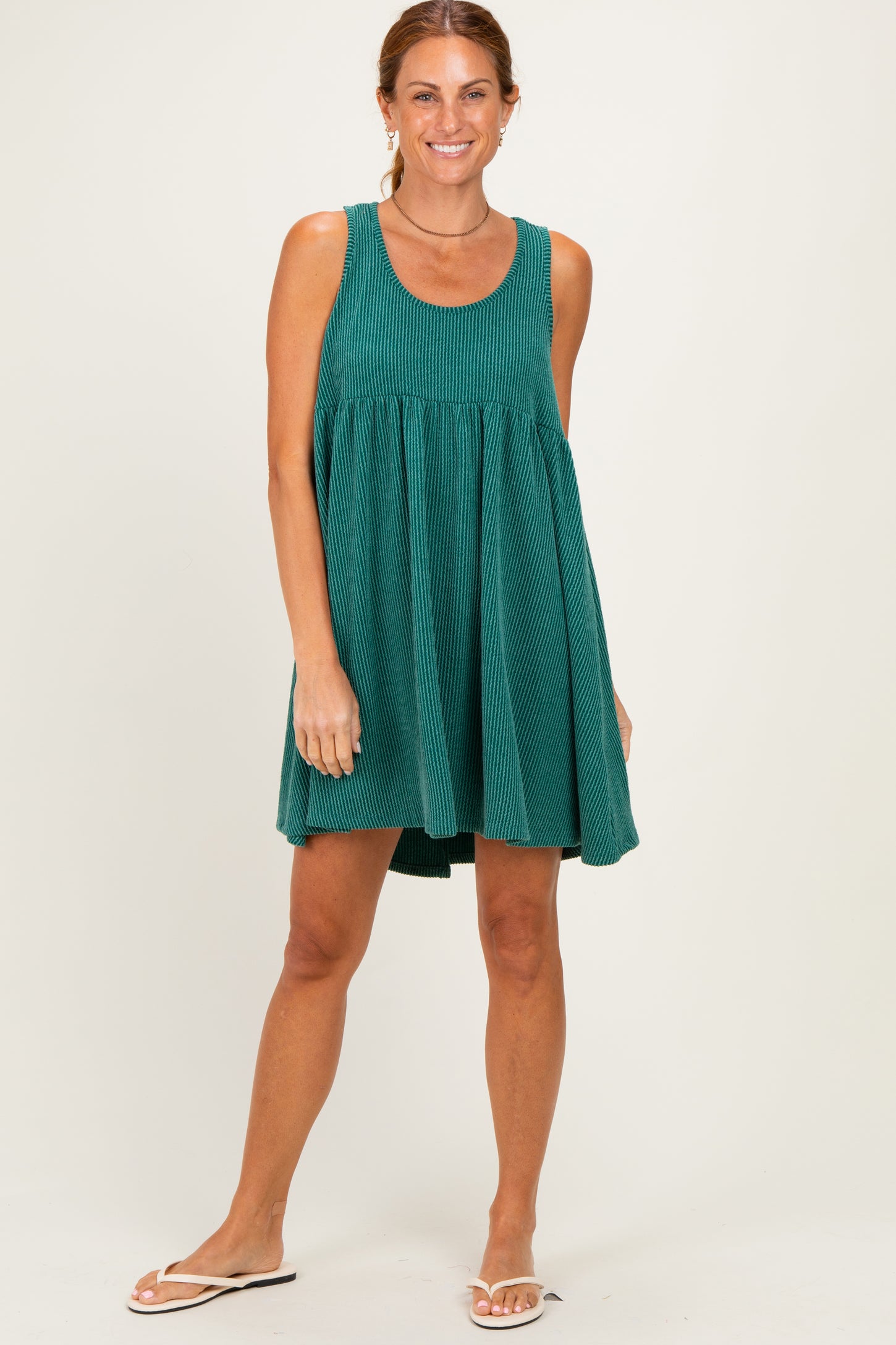 Hunter Green Ribbed Sleeveless Open Back Midi Dress