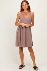 Mocha Ribbed Sleeveless Open Back Midi Dress