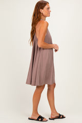 Mocha Ribbed Sleeveless Open Back Midi Dress