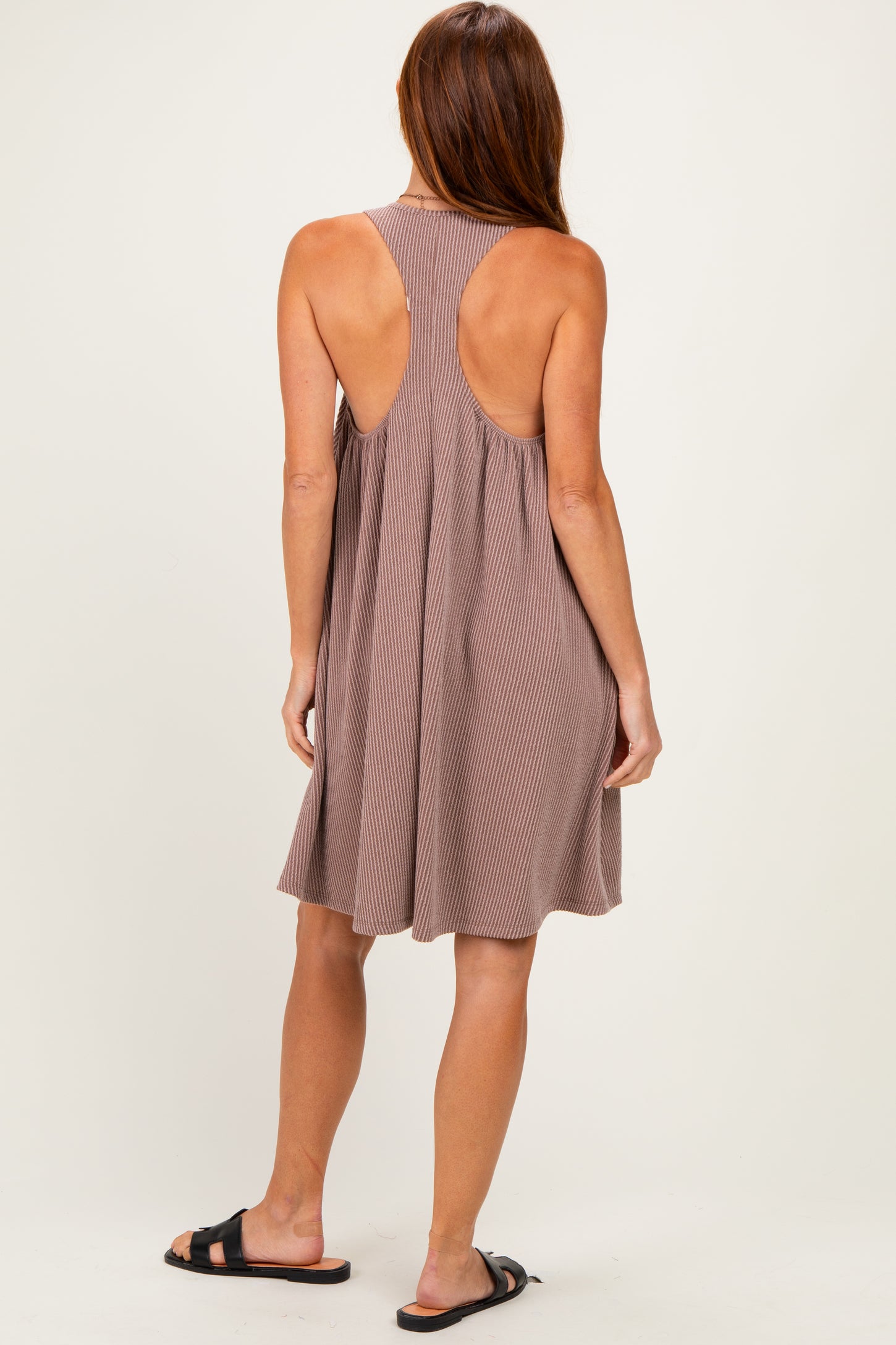 Mocha Ribbed Sleeveless Open Back Midi Dress