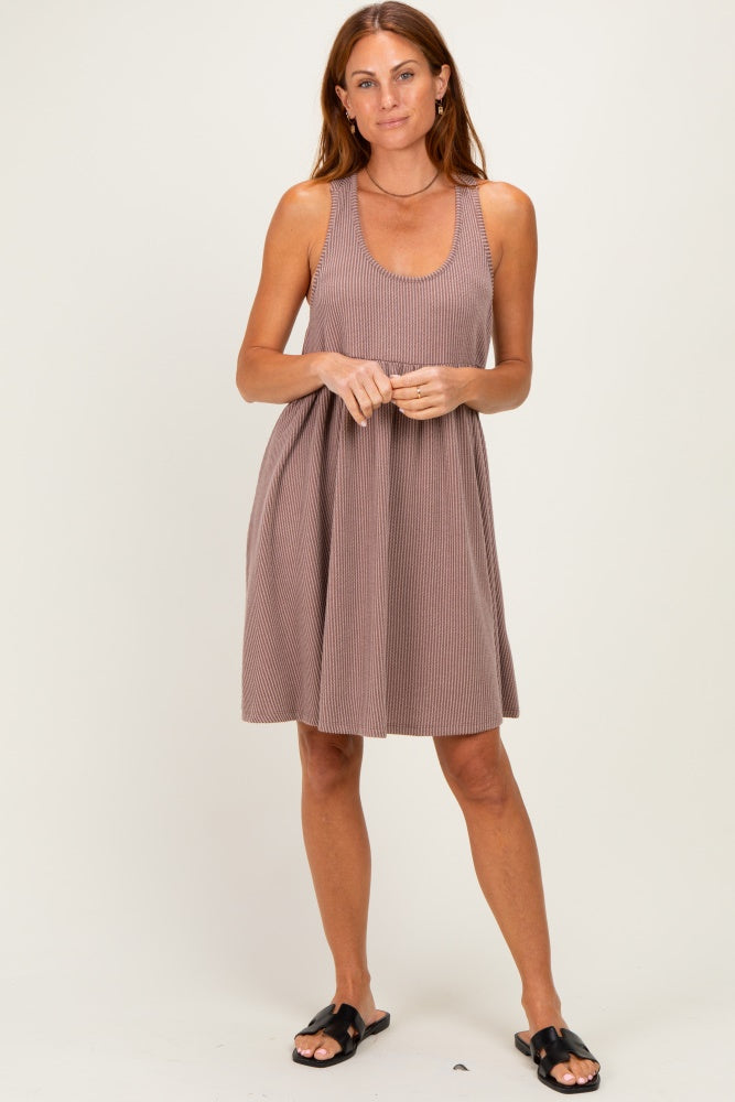 Mocha Ribbed Sleeveless Open Back Midi Dress