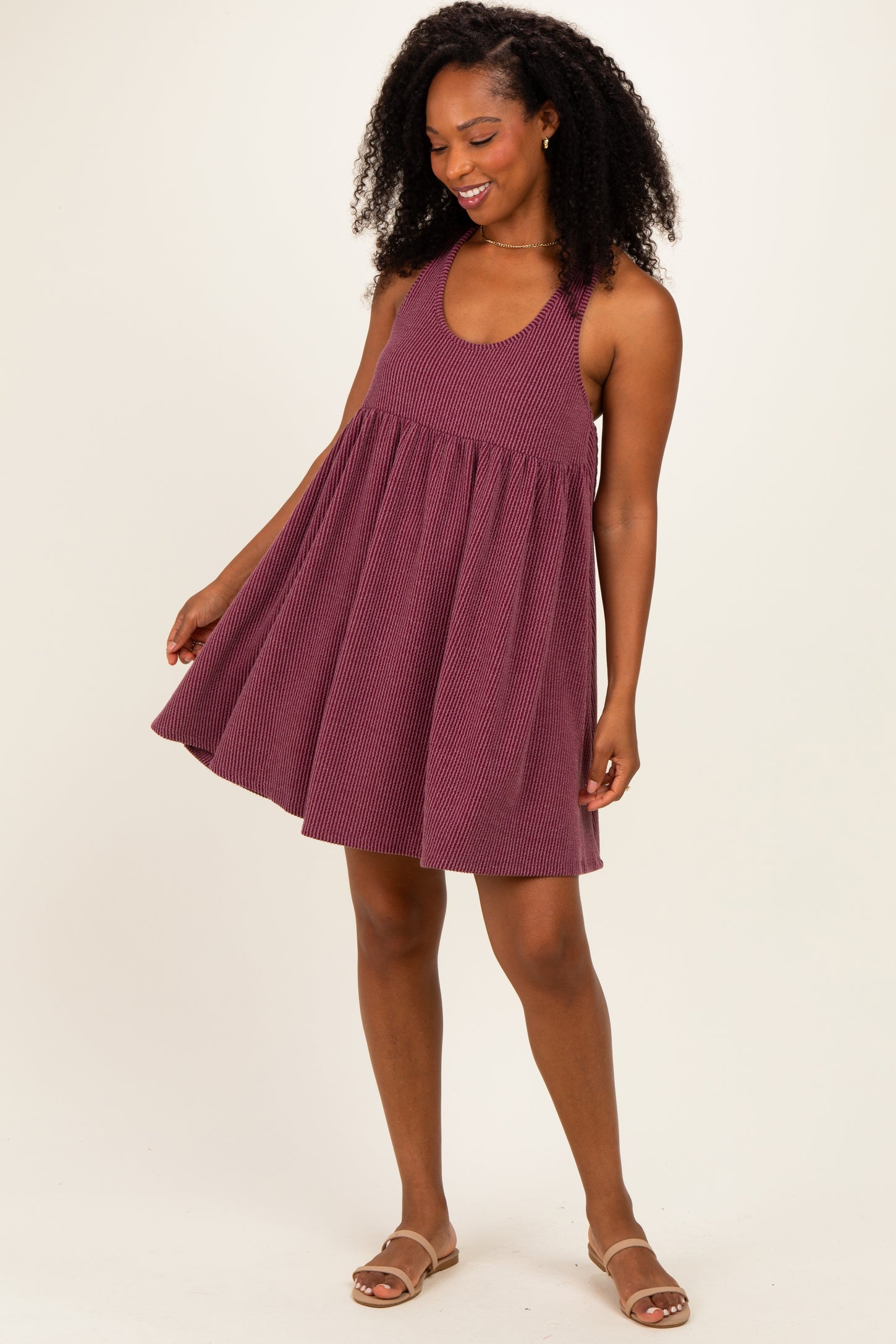 Burgundy Ribbed Sleeveless Open Back Midi Dress