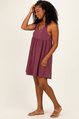 Burgundy Ribbed Sleeveless Open Back Midi Dress