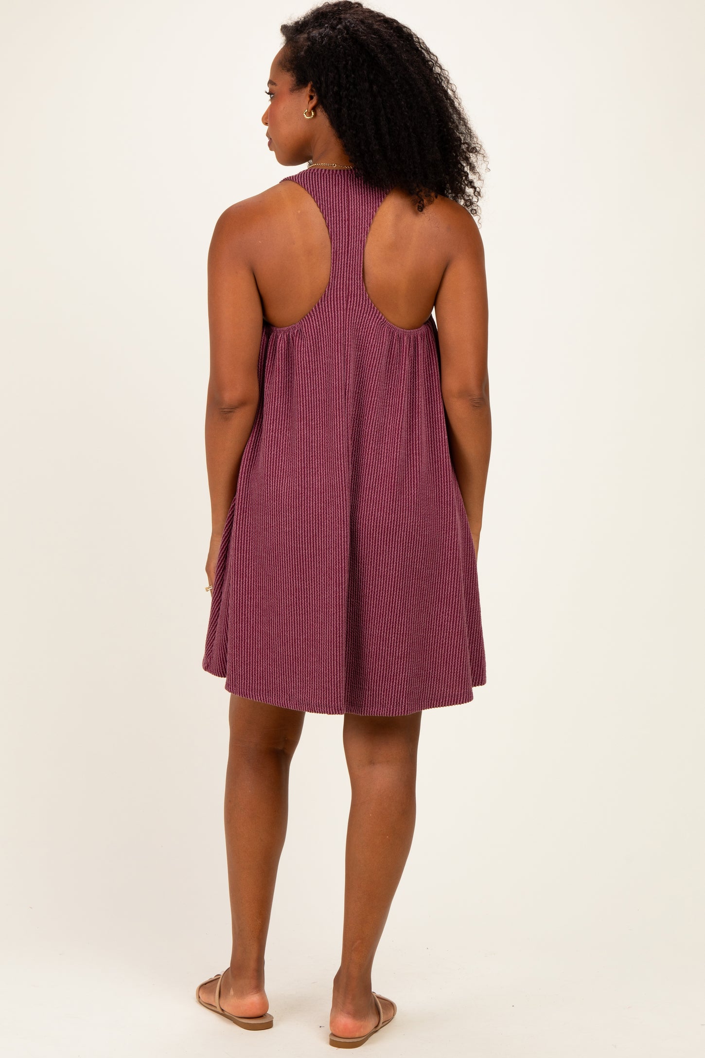 Burgundy Ribbed Sleeveless Open Back Midi Dress