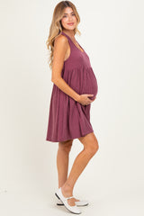 Burgundy Ribbed Sleeveless Open Back Maternity Midi Dress