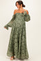 Olive Lace Off Shoulder Long Sleeve Maternity Maxi Dress