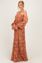 Rust Lace Off Shoulder Long Sleeve Maxi Dress