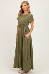 Olive Ruffle Trim Maxi Dress