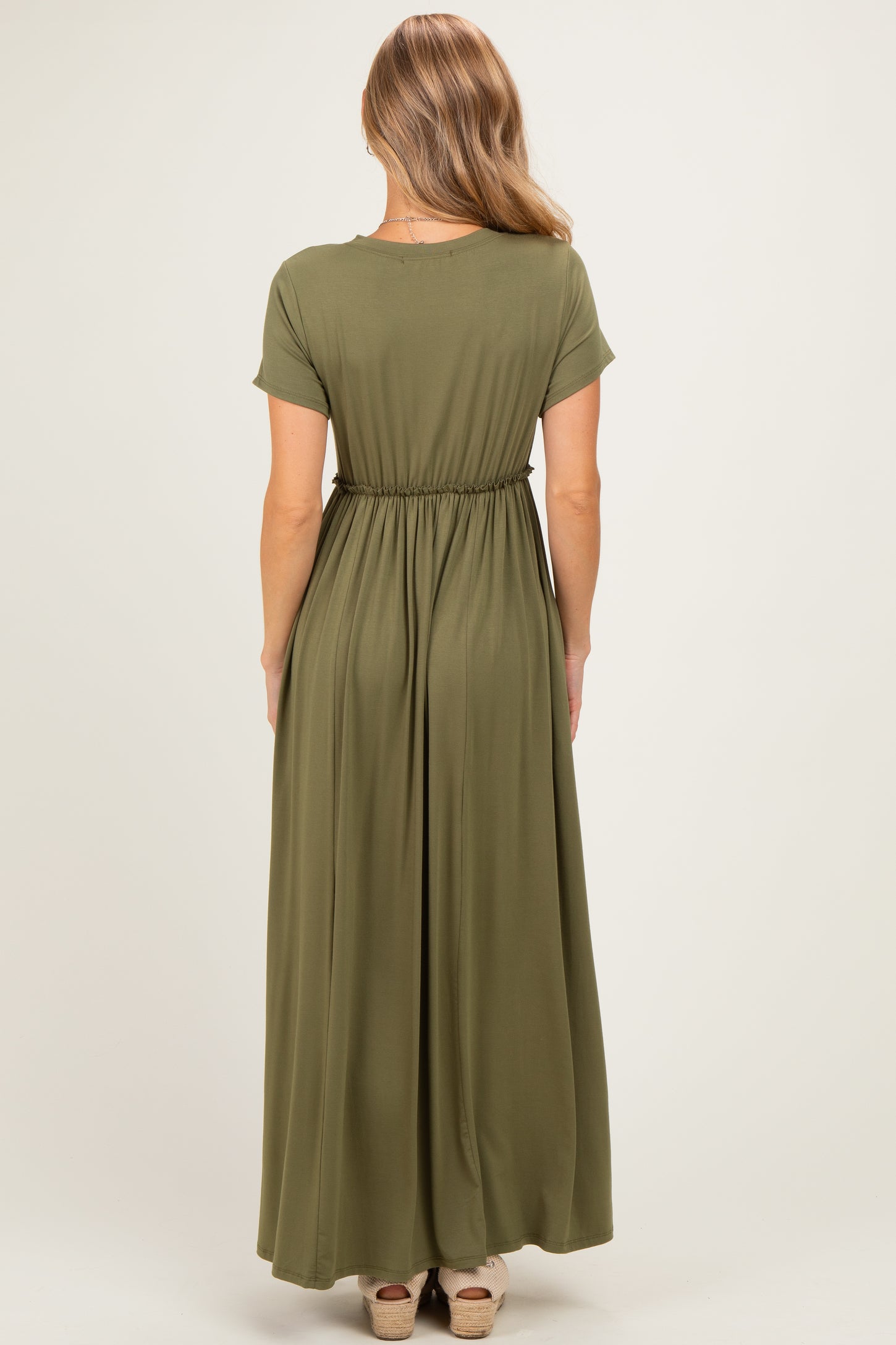 Olive Ruffle Trim Maxi Dress