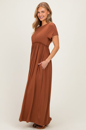 Mocha Ruffle Trim Maxi Dress