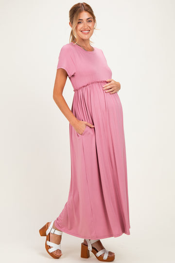 Lilac Ruffle Trim Maternity Maxi Dress