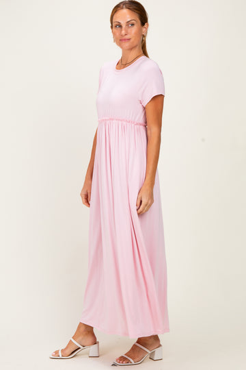 Pink Ruffle Trim Maxi Dress