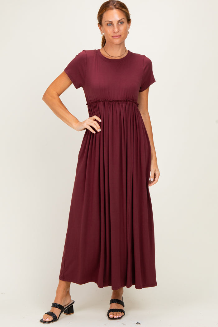 Plum Ruffle Trim Maternity Maxi Dress