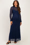 Navy Lace Mock Neck Long Sleeve Maternity Maxi Dress
