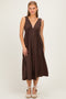 Brown Sleeveless Ribbed Knit A-Line Midi Dress