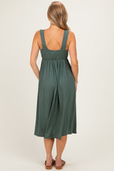 Olive Sleeveless Ribbed Knit A-Line Midi Dress
