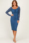 Blue Lace Long Sleeve Midi Dress