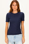 Navy Brushed Ribbed Knit Crewneck Tee