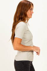 Sage Brushed Ribbed Knit Crewneck Tee