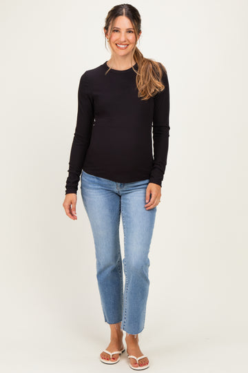 Black Brushed Rib Knit Maternity Long Sleeve Top