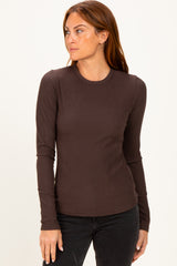 Brown Brushed Rib Knit Maternity Long Sleeve Top