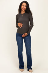 Charcoal Smoke Brushed Rib Knit Maternity Long Sleeve Top