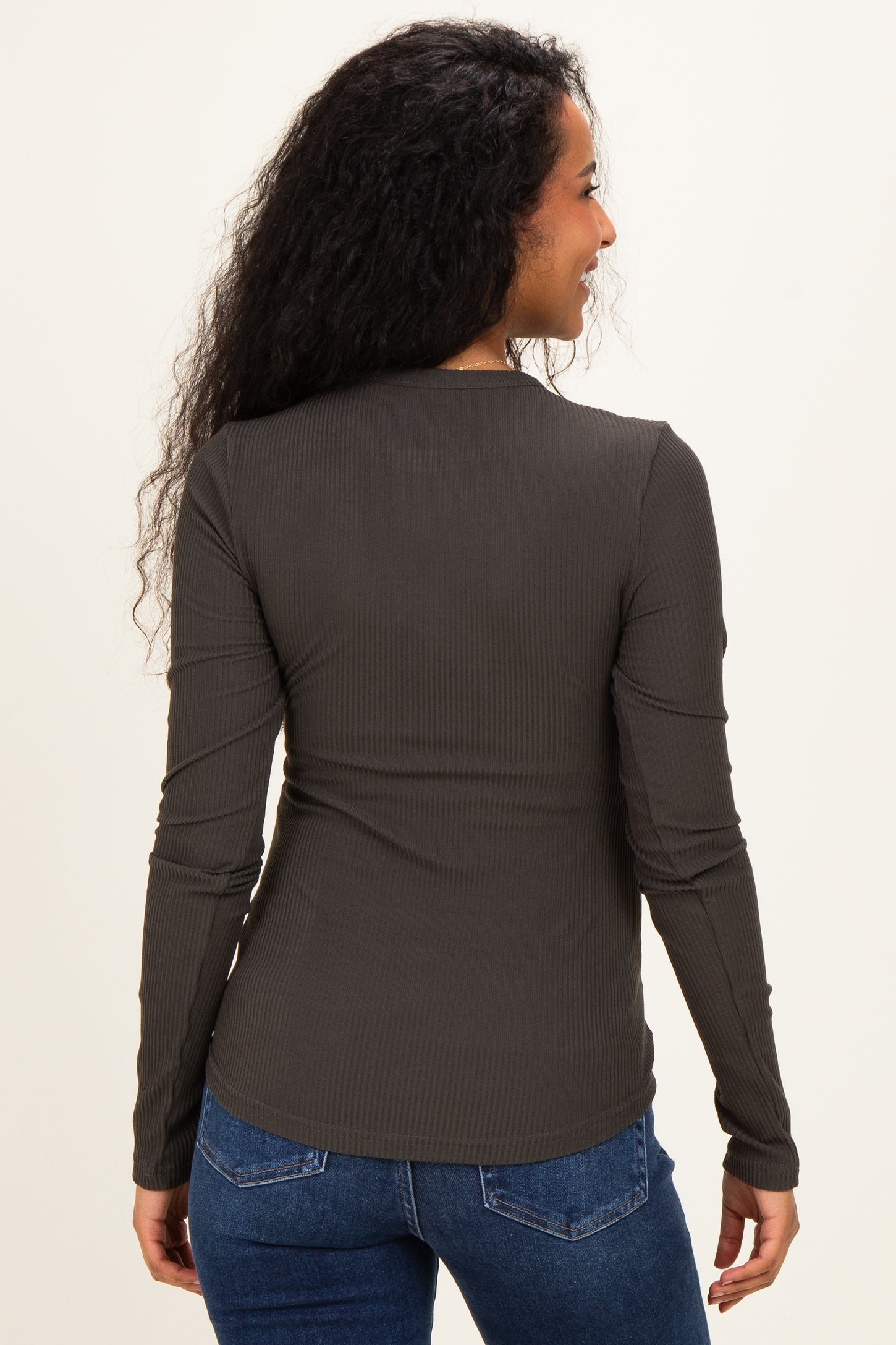 Charcoal Smoke Brushed Rib Knit Maternity Long Sleeve Top
